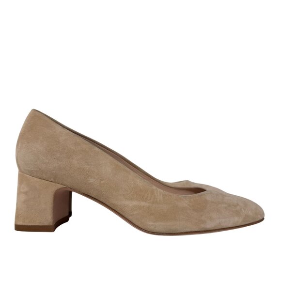 Stuart Weitzman Beige Suede Block Pumps 5 - Picture 1 of 4